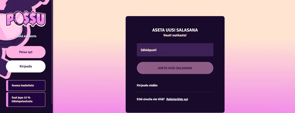 Aseta salasana kirjautumislomakkeella.